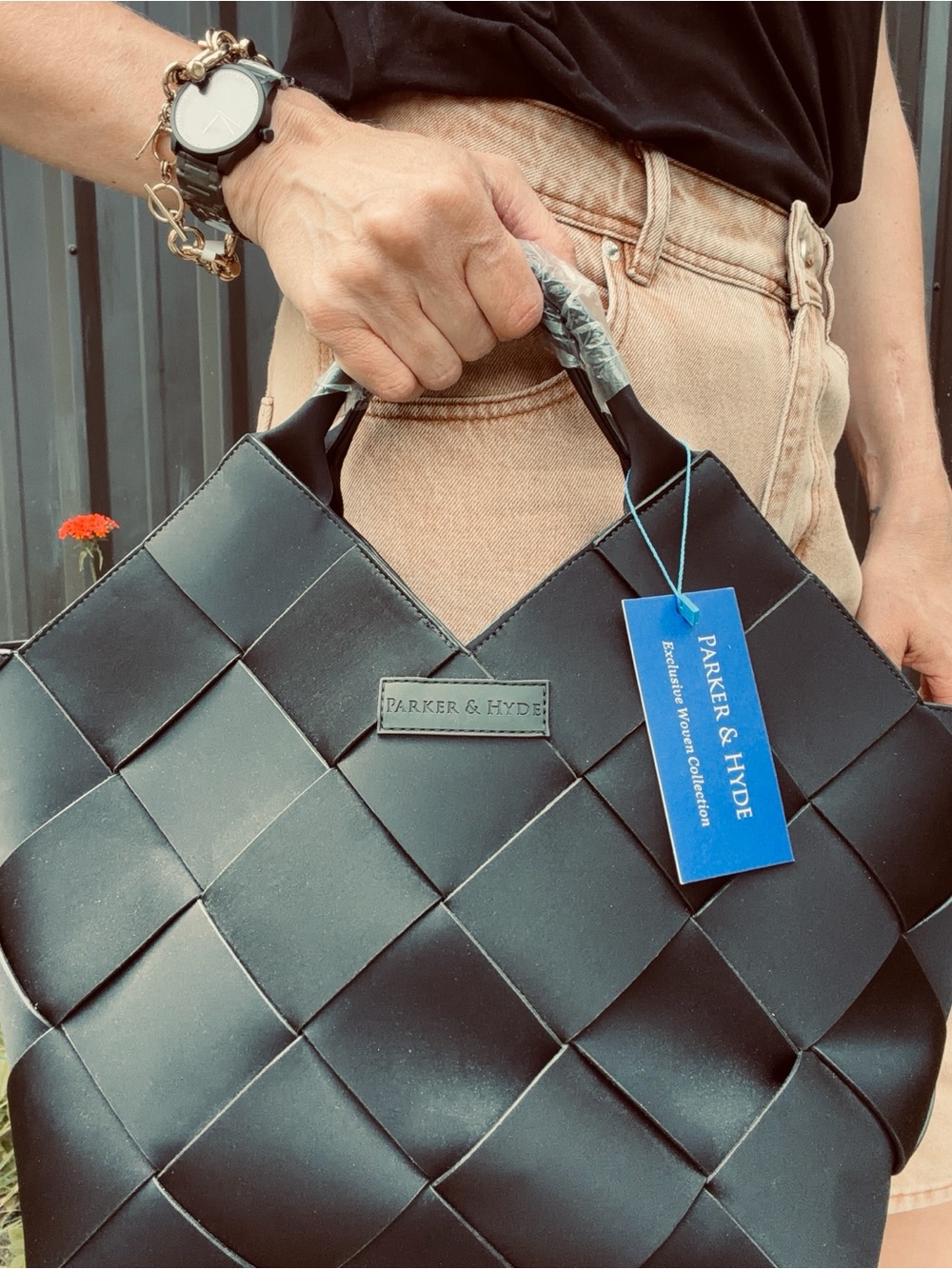 Parker & Hyde Black Woven Shoulder Tote